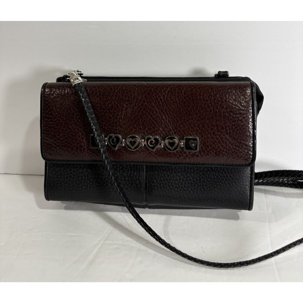 Brighton Leather Two Tone Brown & Black Crossbody Shoulder Bag Organizer Clutch